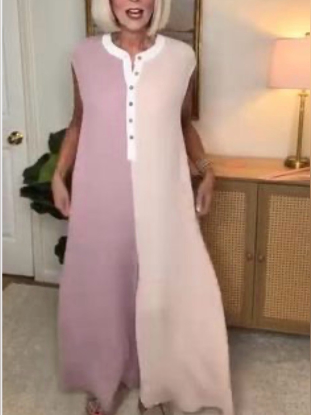 Sleeveless Two-Tone Wide Leg Jumpsuit in Lilac and Dusty Peach - Picture 3 of 7
